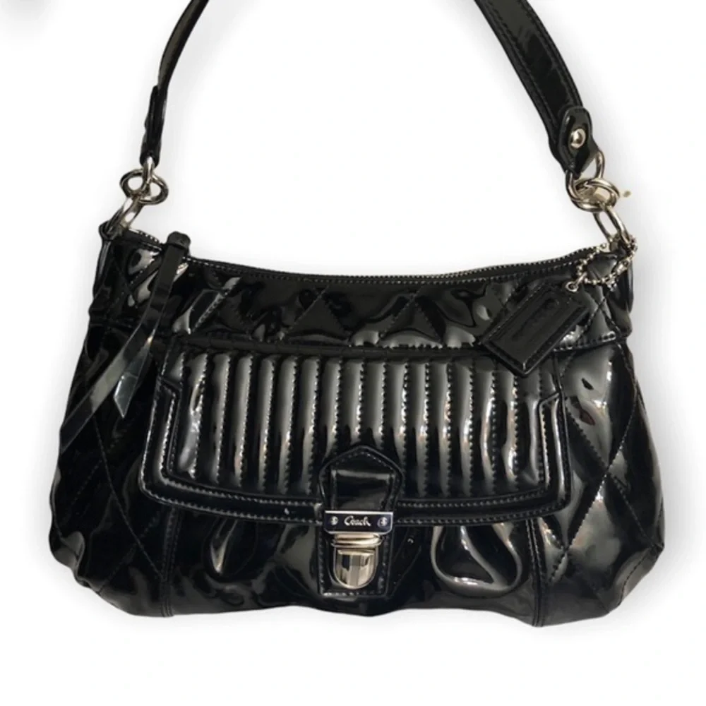 Coach black patent leather quilted bag